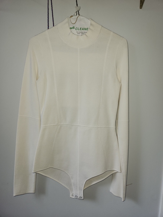 Helmut Lang Tops - Helmut Lang Cream Long-Sleeve Mock Neck Bodysuit